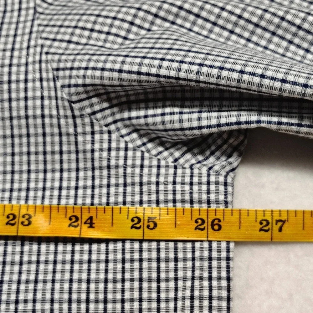 Brooks Brothers 1818 Mens 17.5 32/33 Regular Fit Non-Iron Check Dress Shirt Navy